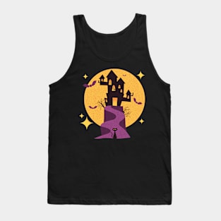 Spooky Haunted House with Mid Century Modern Cats for Halloween Tank Top